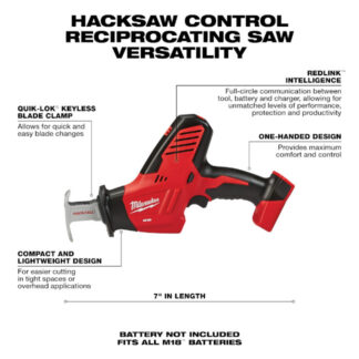 Milwaukee 2625-20 Hackzall M18 Cordless One-Handed Recip Saw - Tool Only