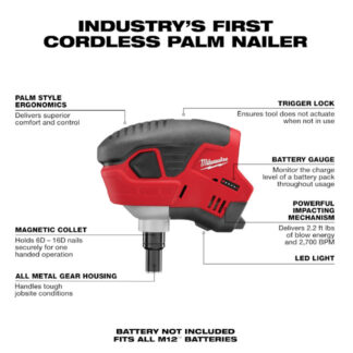 Milwaukee 2458-20 M12™ Palm Nailer - Tool Only2