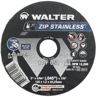 Walter 11F052 ZIP Stainless Cut-Off Wheel 5" x 3/64" x 7/8" Type 1