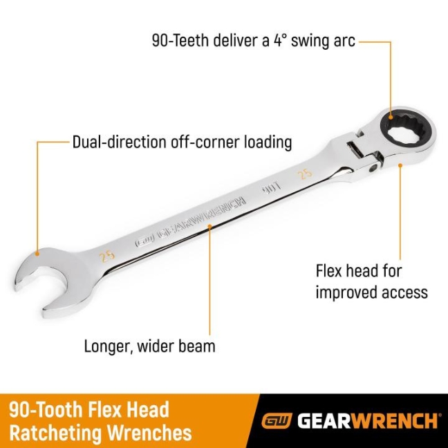 GearWrench 86759 90 Tooth 12 Point Flex Head SAE Ratcheting Combination