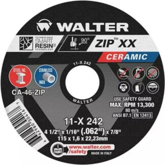 Walter 11X242 ZIP XX 4-1/2" x 1/16", 7/8" Type 1 Cut-Off Wheel for Ceramic