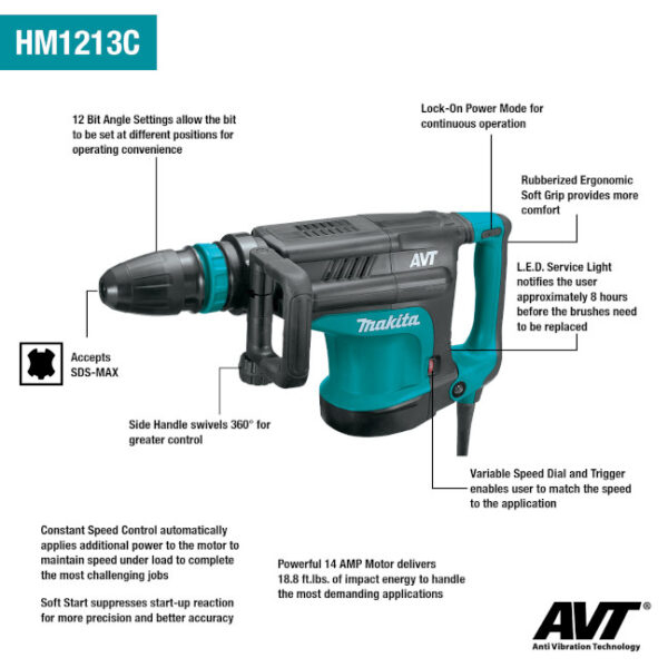 Makita HM1213C 24 lb. SDS Max Demolition Hammer