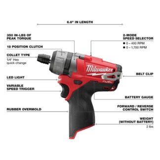 Milwaukee 2402-20 M12 FUEL 14 Hex 2-Speed Screwdriver - Tool Only