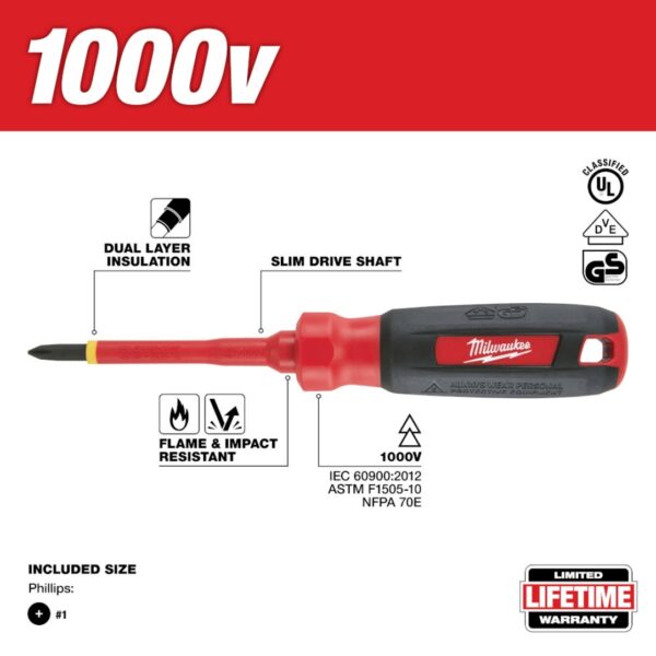 Milwaukee 48-22-2211 #1 Phillips - 3" 1000V Insulated Screwdriver
