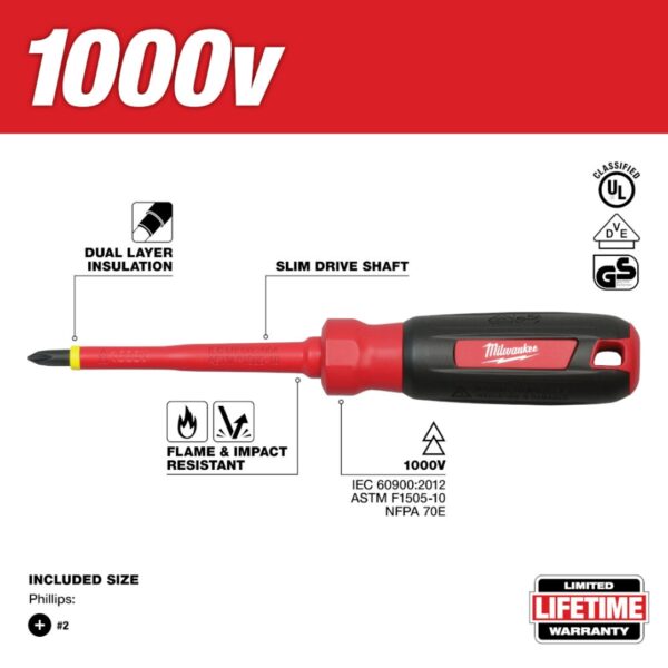 Milwaukee 48-22-2212 #2 Philips - 4" 1000V Insulated Screwdriver