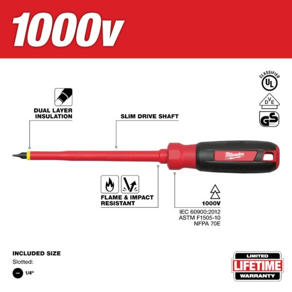 Milwaukee 48-22-2221 1/4" Slotted - 6" 1000V Insulated Screwdriver