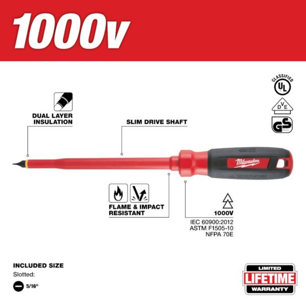 Milwaukee 48-22-2222 5/16" Slotted - 7" 1000V Insulated Screwdriver