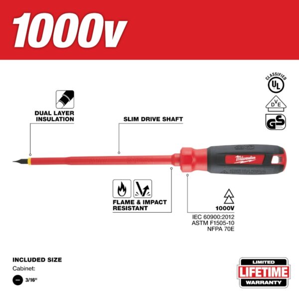 Milwaukee 48-22-2232 3/16" Cabinet - 6" 1000V Insulated Screwdriver