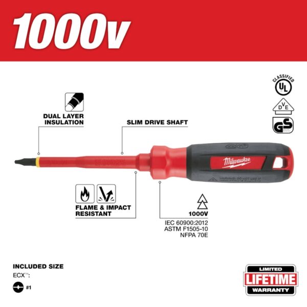 Milwaukee 48-22-2241 #1 ECX - 4" 1000V Insulated Screwdriver