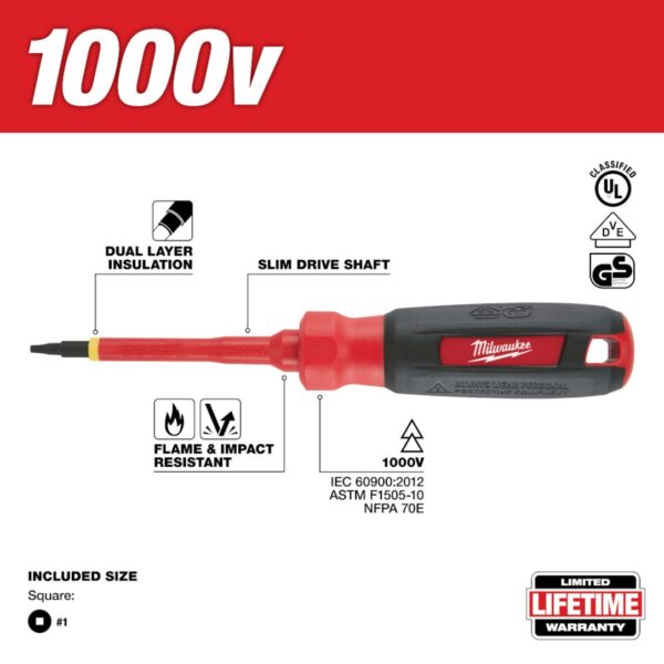 Milwaukee 48-22-2251 #1 Square Drive - 3" 1000V Insulated Screwdriver