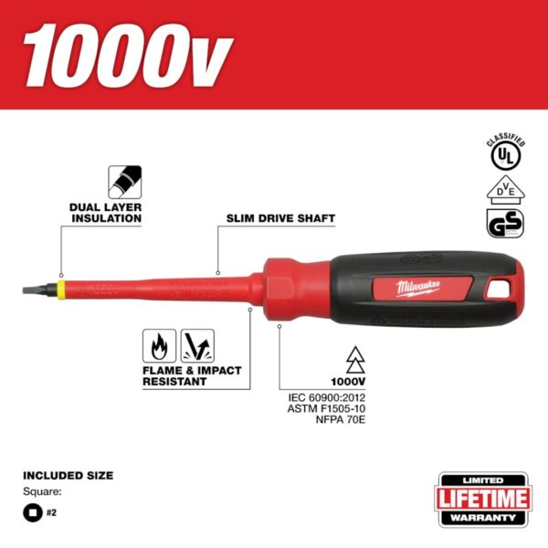 Milwaukee 48-22-2252 #2 Square Drive - 4" 1000V Insulated Screwdriver