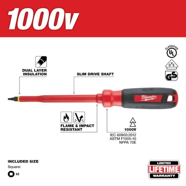 Milwaukee 48-22-2253 #3 Square Drive - 6" 1000V Insulated Screwdriver
