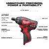 Milwaukee 2401-20 M12 1/4" Hex Screwdriver - Tool Only