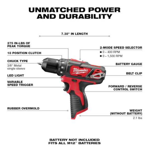 Milwaukee 2407-20 M12 3/8" Drill/Driver