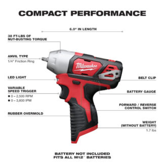 Milwaukee 2461-20 M12™ 1/4” Impact Wrench - Tool Only