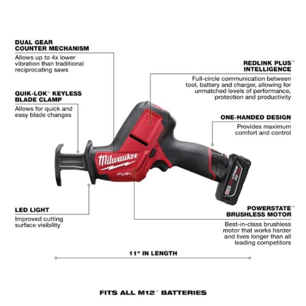 Milwaukee 2520-21XC M12 FUEL HACKZALL Recip Saw Kit (1) Milwaukee 2520-21XC M12 FUEL HACKZALL Recip Saw Kit