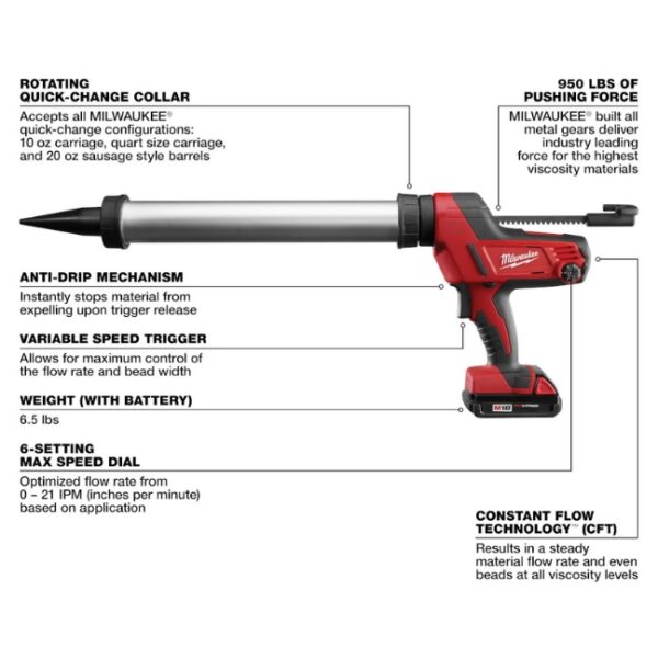 Milwaukee 2642-21CT M18 Aluminum Barrel Caulking Gun Kit