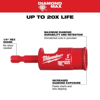 Milwaukee 49-56-0515 34″ DIAMOND MAX™ Diamond Grit Hole Saw Bit