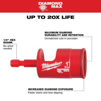 Milwaukee 49-56-0517 1″ DIAMOND MAX™ Diamond Grit Hole Saw Bit