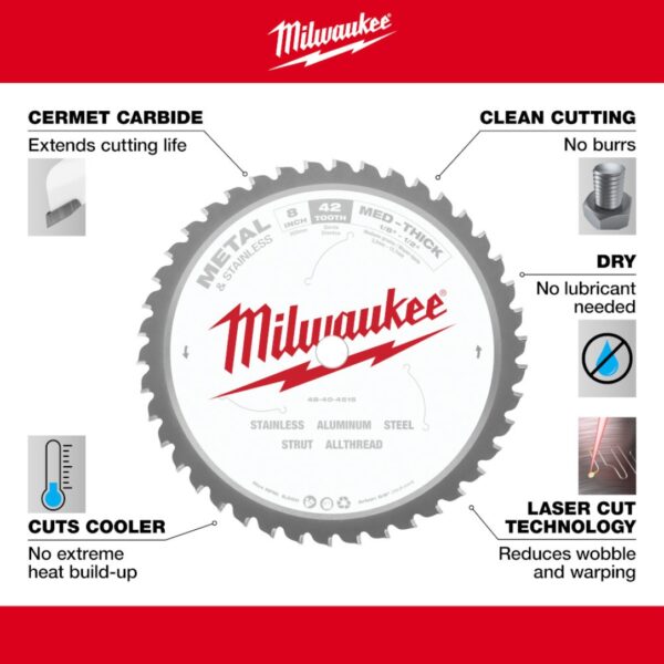 Milwaukee 48-40-4515 8" 42T Non-Ferrous and Stainless Steel Circular Saw Blade
