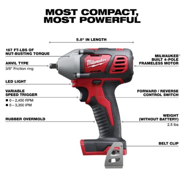Milwaukee 2658-20 M18 3/8" Impact Wrench with Friction Ring - Tool Only