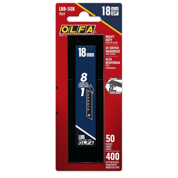 Olfa LBB-50B 18mm Black Heavy-Duty Snap-off Blade 50-Pack