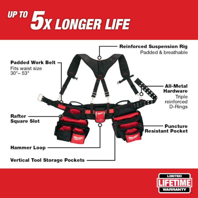 Milwaukee 48-22-8120 Contractor Work Belt W/Suspension Rig