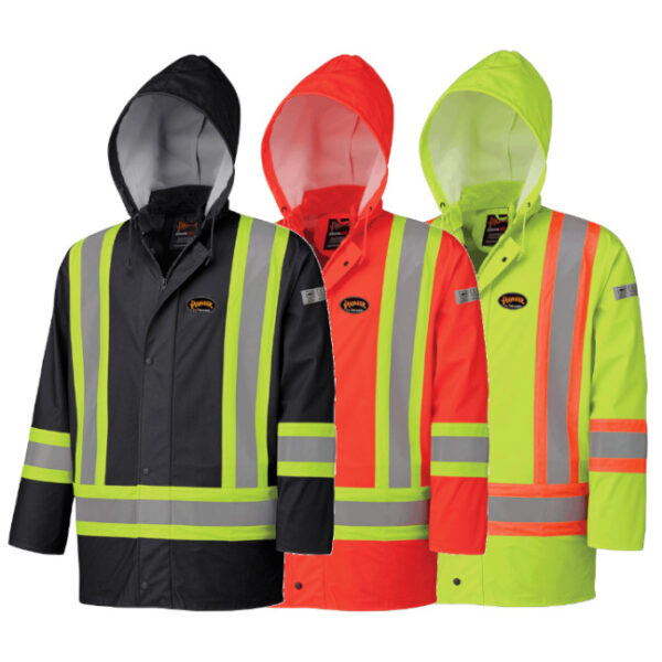 Pioneer Hi-Viz Flame Resistant PU Stretch Waterproof Safety Rain Jacket4 Pioneer Hi-Viz Flame Resistant PU Stretch Waterproof Safety Rain Jacket