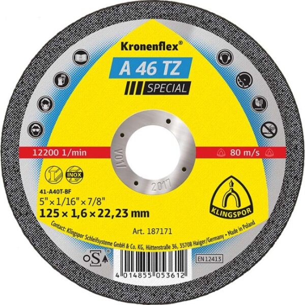 Klingspor 187171 5" Flat Center Kronenflex SS Cut-Off Wheel