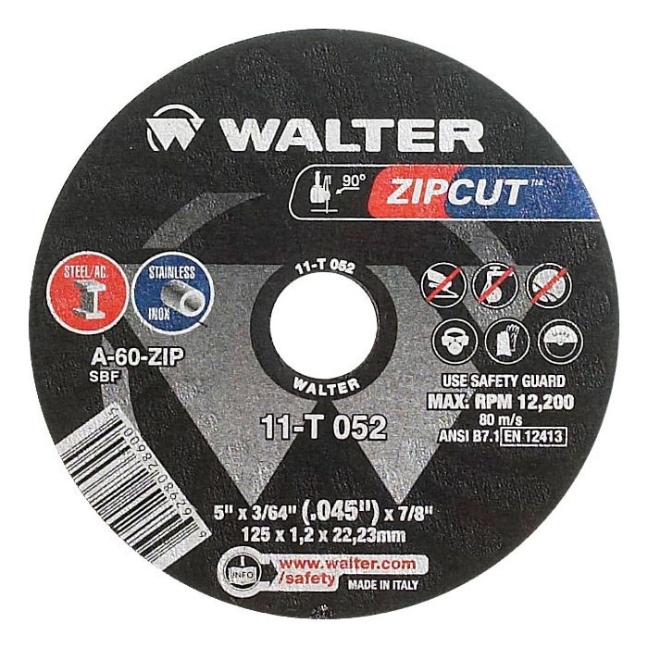 Walter 11T052 ZIPCUT Thin Cut-Off Wheel 5"x3/64"x7/8" Type 1