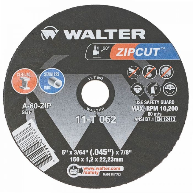 Walter 11T062 ZIPCUT Thin Cut-Off Wheel 6"X3/64"x7/8 Type 1
