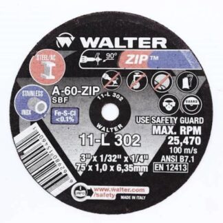 Walter 11L302 Zip Die Grinder Cutting and Grinding Wheel 3" x 1/32" x 1/4" Type 1