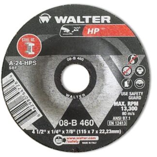 Walter 08B460 HP Grinding Wheel 4-1/2"x1/4"x7/8" Type 27