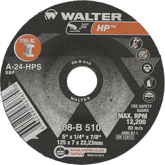 Walter 08B510 HP Grinding Wheel 5"x1/4"x7/8" Type 27