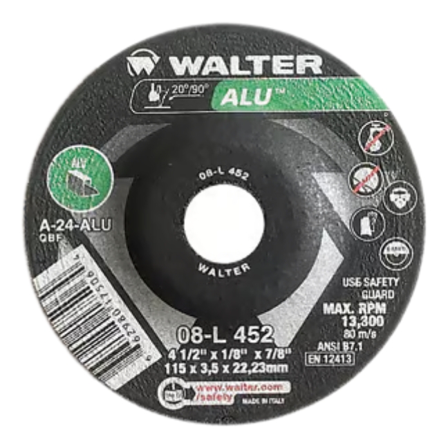 Walter 08L452 Aluminum Grinding Wheel 4-1/2"x1/8"x7/8" Type 27