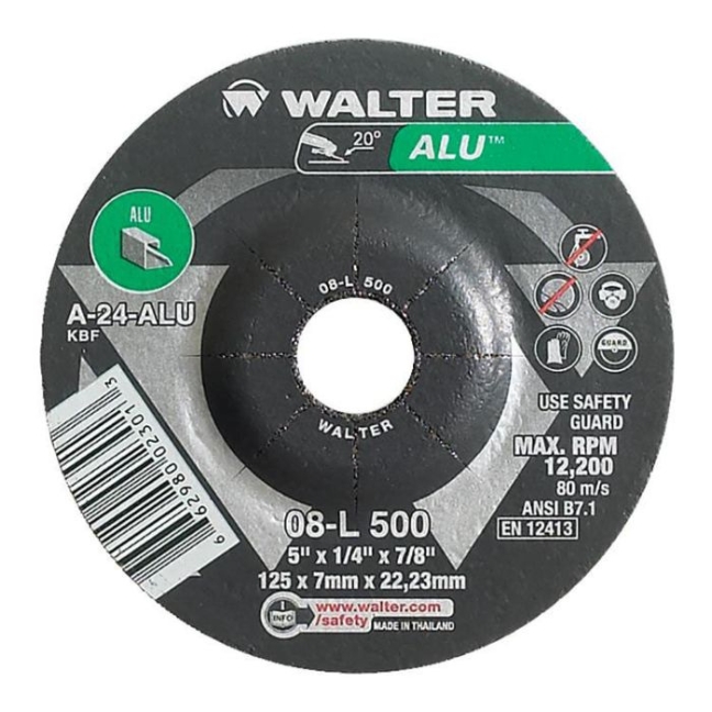 Walter 08L500 Aluminum Grinding Wheel 5"x1/4"x7/8" Type 27