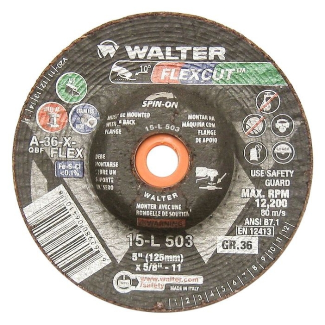 Walter 15L503 FLEXCUT™ Grinding Wheel 36G 5" Type 29S for SS & Aluminum