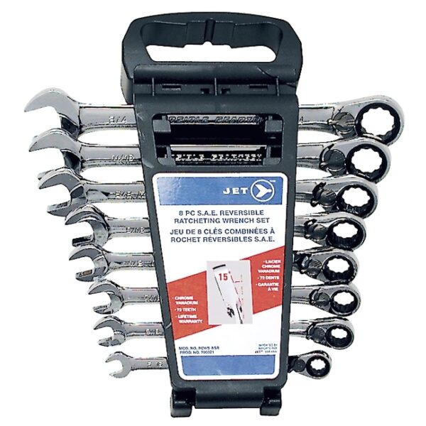 Jet 700321 RCWS-8SR Long SAE Reversible Ratcheting Combination Wrench Set 8-Piece Jet 700321 RCWS-8SR Long SAE Reversible Ratcheting Combination Wrench Set 8-Piece