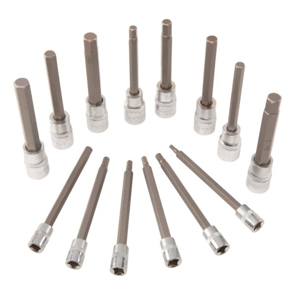 Jet 601808 LHSW-143814C 3/8″ Drive SAE Metric 4″ Long Hex Bit Socket Set 14-Piece