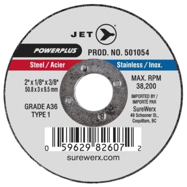 Jet 501054 2 x 1/8 x 3/8 A36 T1 POWER ABRASIVE Cut-Off Wheel