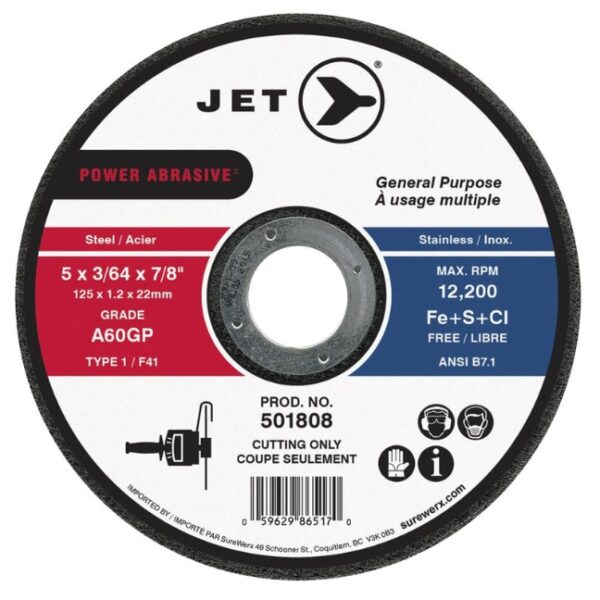 Jet 501808 5" x 3/64" x 7/8" A60GP T1 POWER ABRASIVE Cut-Off Wheel Jet 501808 5" x 3/64" x 7/8" A60GP T1 POWER ABRASIVE Cut-Off Wheel