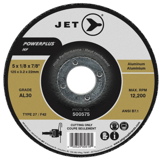 Jet 500575 5 x 1/8 x 7/8 AL30 T27 POWERPLUS NF Cutting Wheel