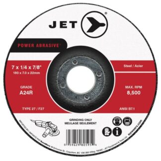 JET 500726 A24R Power Abrasive T27 Grinding Wheel for Steel 7" x 1/4" x 7/8"