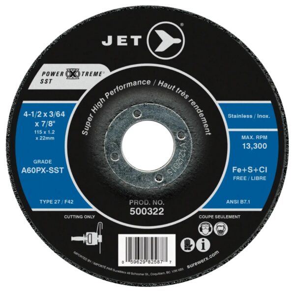Jet 500322 A60PX-SST T27 POWER-XTREME™ SST Cut-Off Wheel for Stainless Steel 4-1/2" x 3/64" x 7/8"