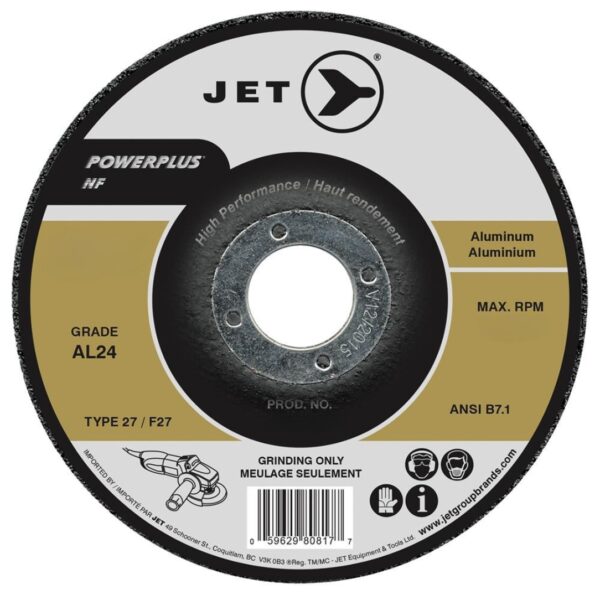 Jet 500568 4-12 x 14 x 78 AL24 T27 POWERPLUS NF Grinding Wheel for Aluminum Jet 500568 4-1/2" x 1/4" x 7/8" AL24 T27 POWERPLUS NF Grinding Wheel for Aluminum