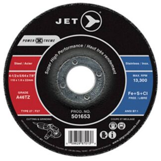 Jet 501653 4-1/2 x 5/64 x 7/8 A46PX-DUO T27 Cutting Grinding Wheel
