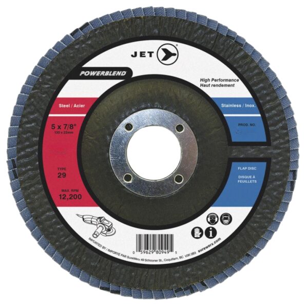 Jet 503225 5″ x 7/8″ Z60 POWERBLEND T29 Zirconia Flap Disc