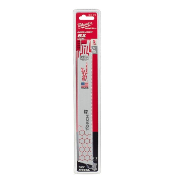 Milwaukee 48-00-5713 9" 10TPI THE TORCH Demo Metal Cutting SAWZALL Blade 5-Pack