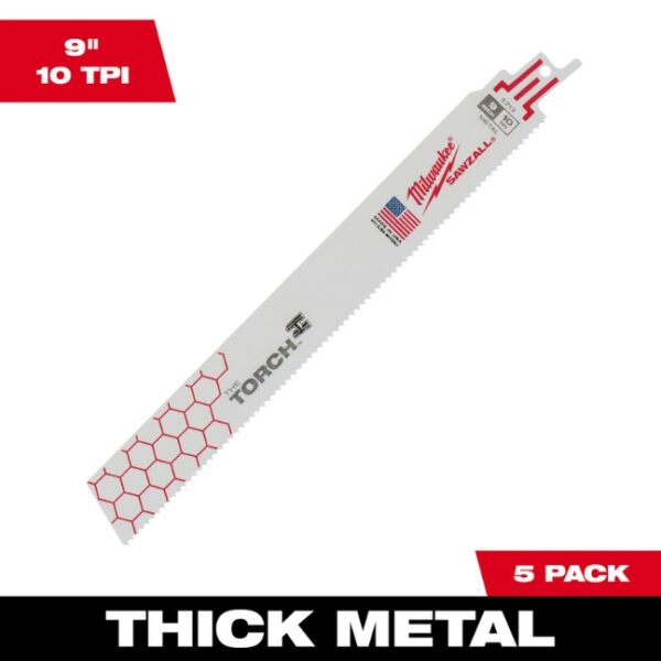 Milwaukee 48-00-5713 9" 10TPI THE TORCH Demo Metal Cutting SAWZALL Blade 5-Pack