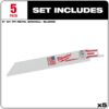 Milwaukee 48-00-5186 6" 24TPI Thin Kerf Bi-Metal SAWZALL Blade for Metal Cutting 5-Pack